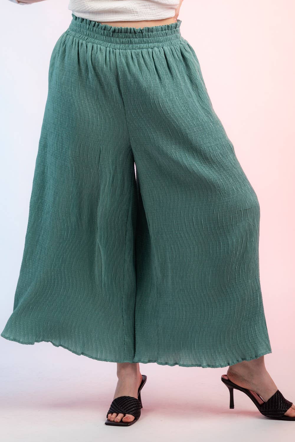 High Waist Crinkled Wide Leg Pants