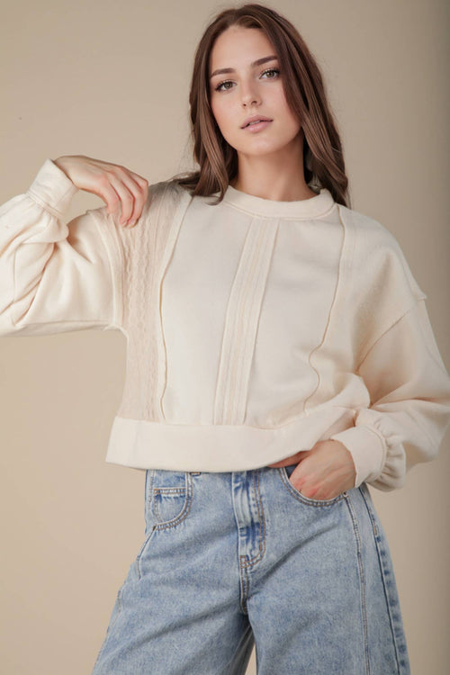 Cable Contrast Detail Knit Pullover