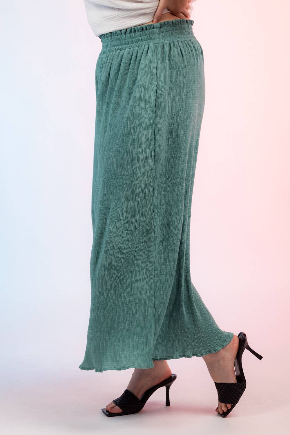 High Waist Crinkled Wide Leg Pants
