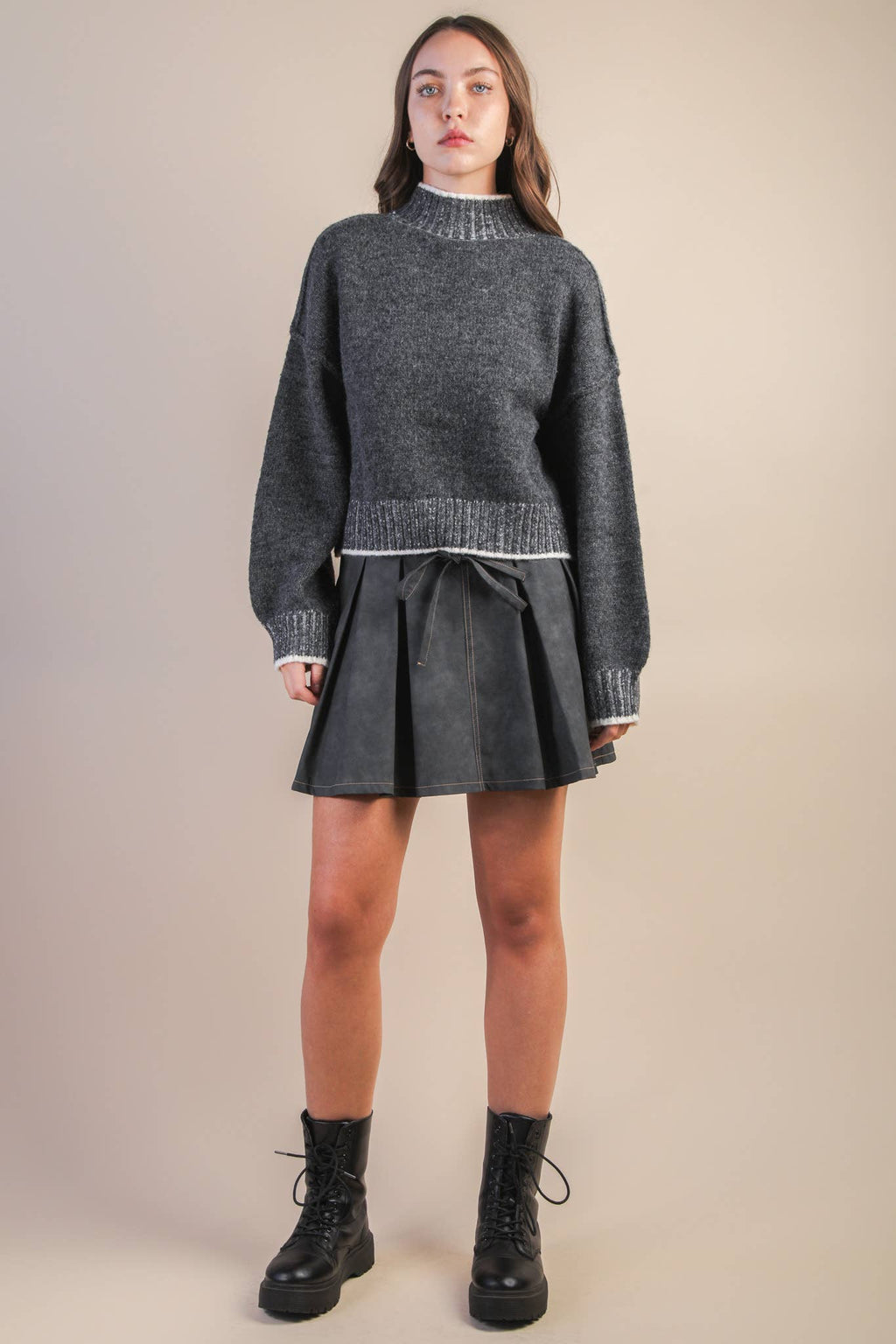 Vegan Leather Pleated Mini Skort