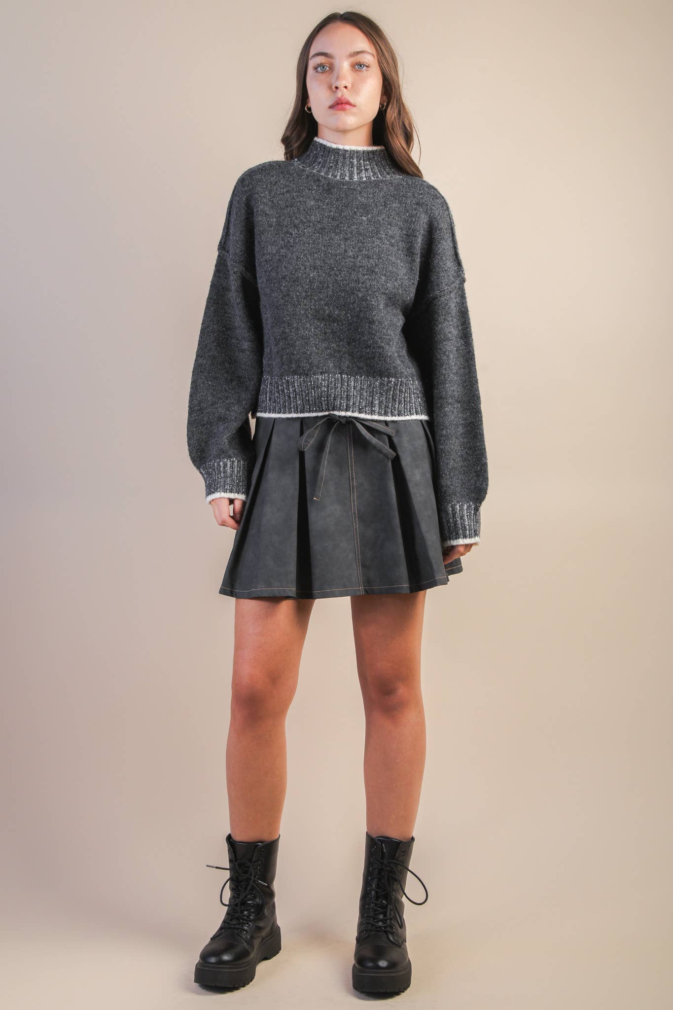 Vegan Leather Pleated Mini Skort