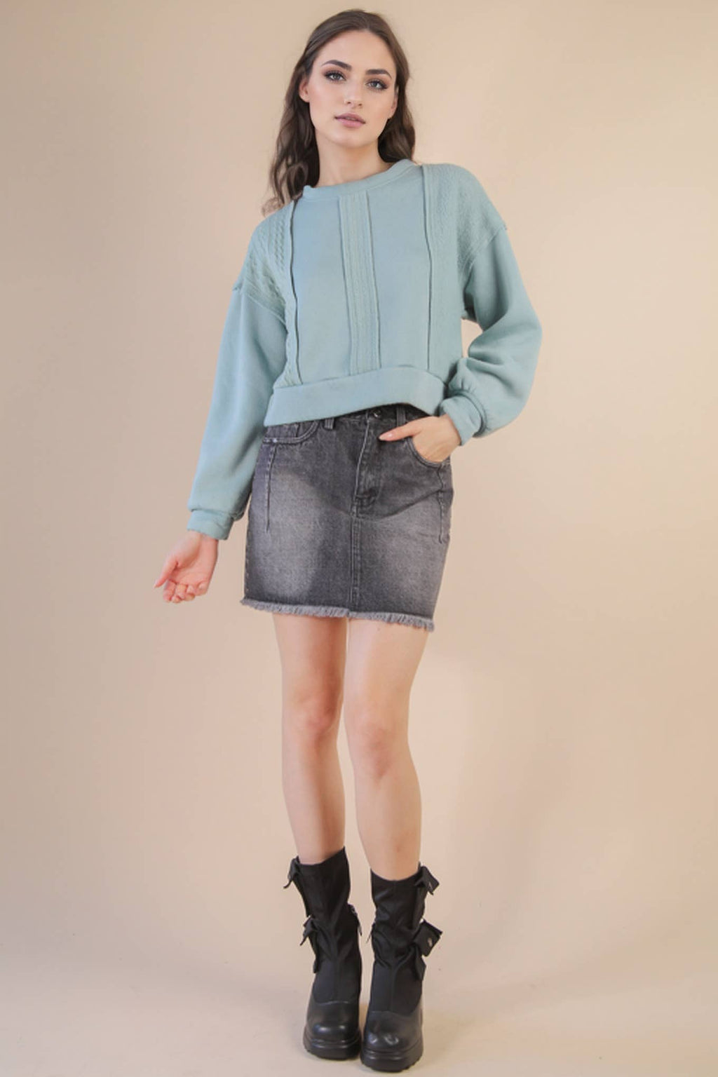 Cable Contrast Detail Knit Pullover