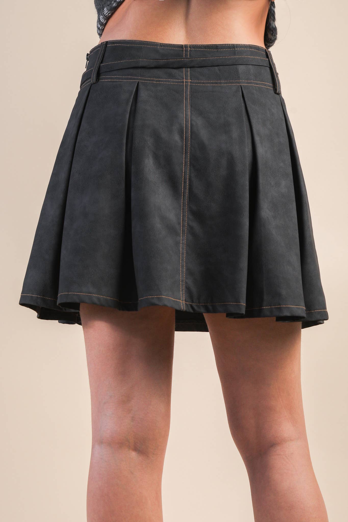 Vegan Leather Pleated Mini Skort