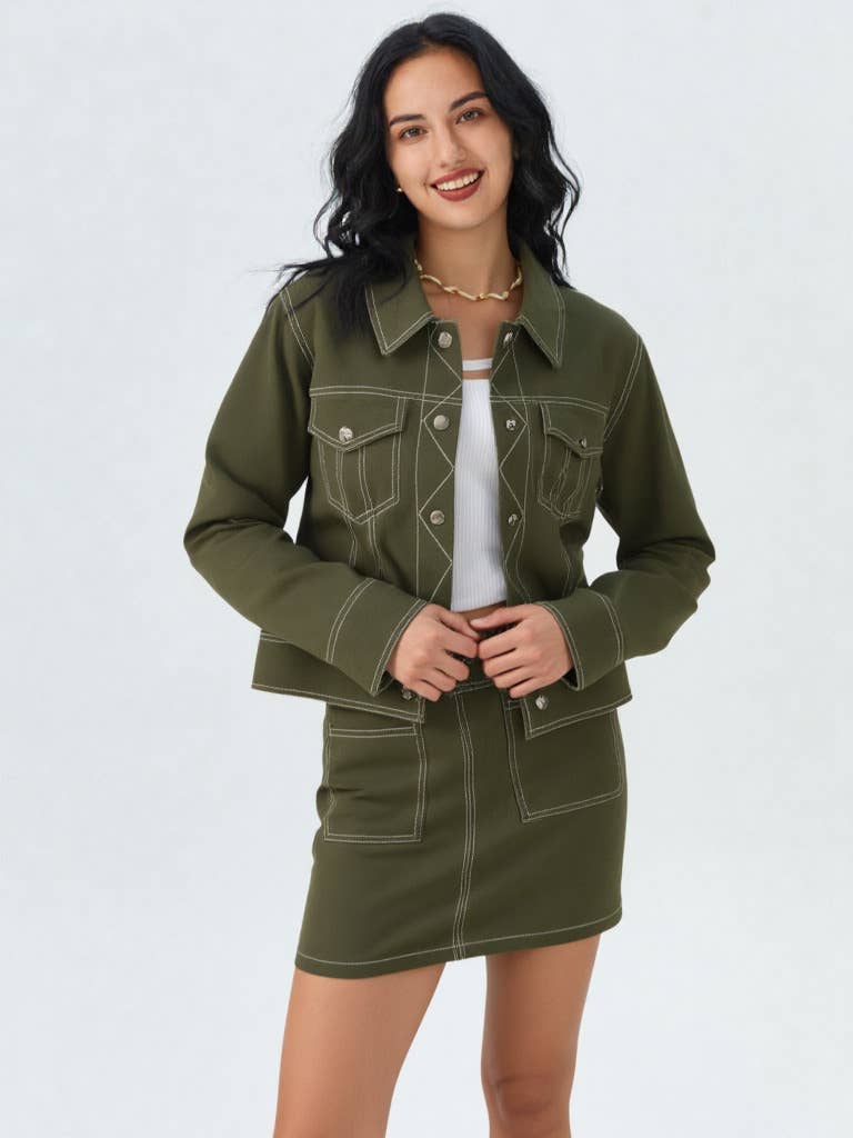 Contrast Color Stitch Mini Skirt