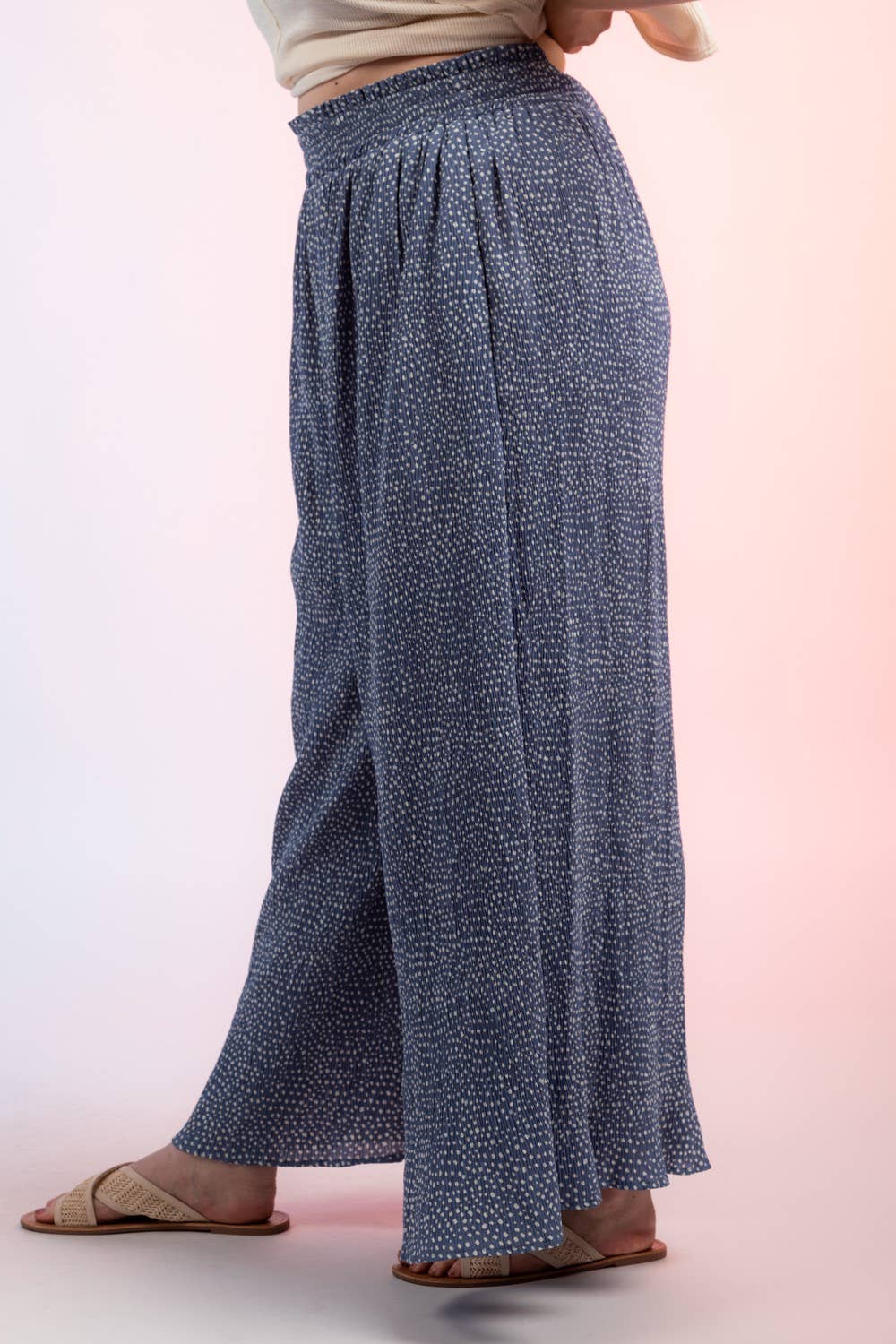 High Waist Crinkled Wide Leg Pants