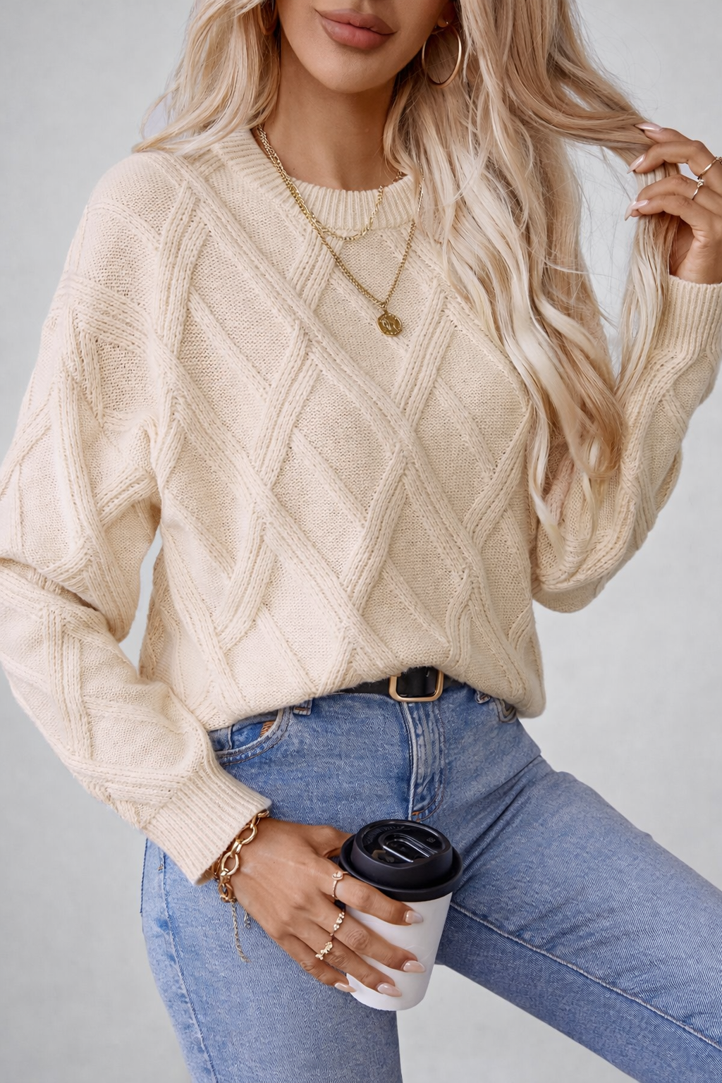 Geometric Cable Knit Sweater