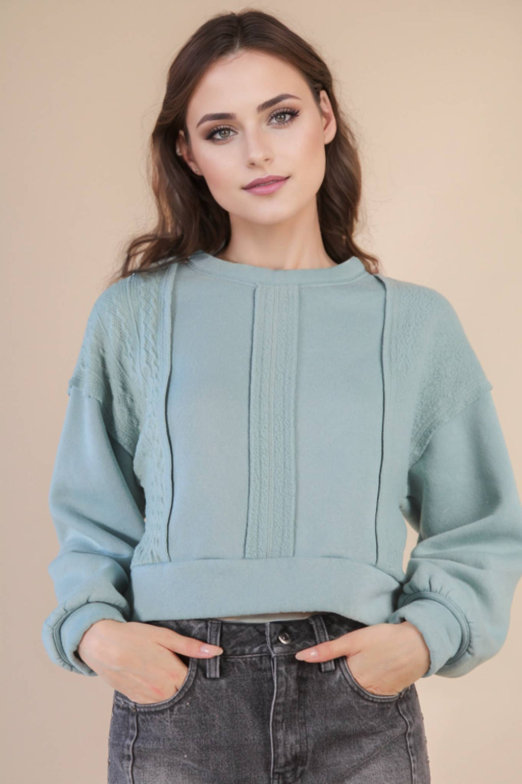 Cable Contrast Detail Knit Pullover
