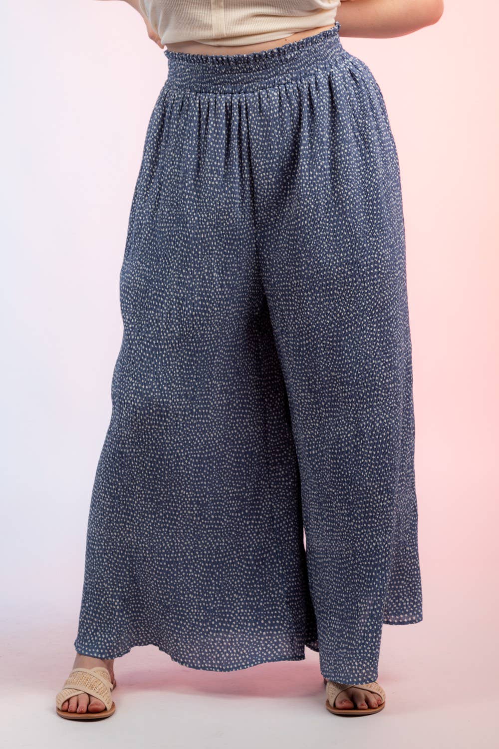 High Waist Crinkled Wide Leg Pants