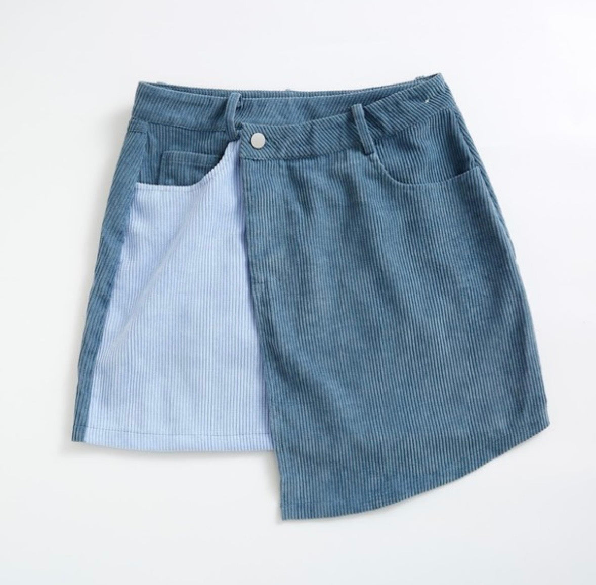 Two-Tone Corduroy Wrap Skirt