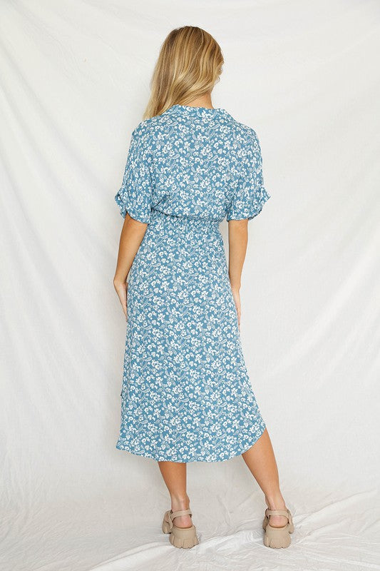 Flutter Sleeve Floral Wrap Dress