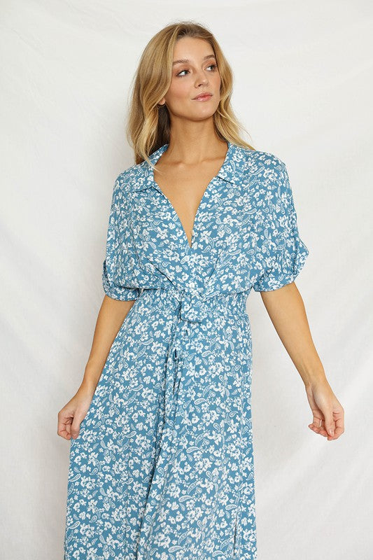 Flutter Sleeve Floral Wrap Dress