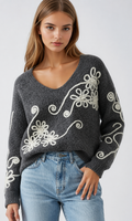 Meadow Bloom Embroidered Knit Sweater