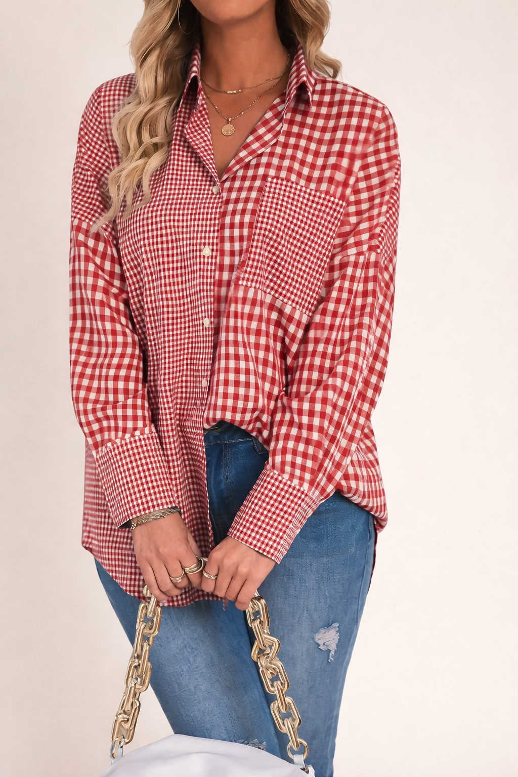 Gingham Button Down Top