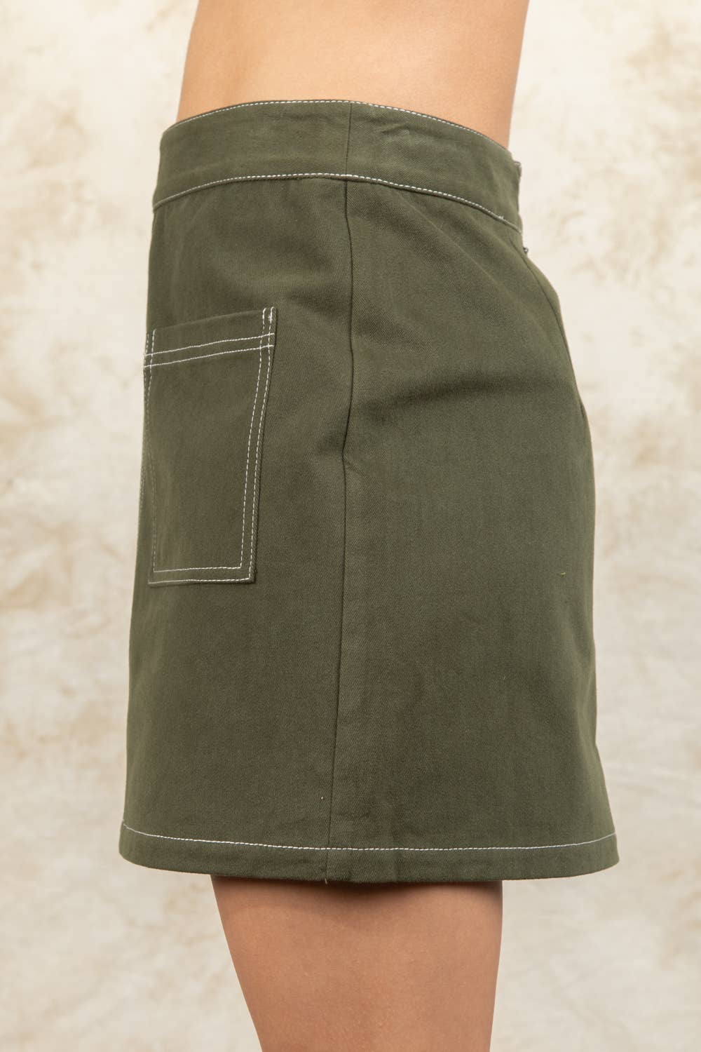 Contrast Color Stitch Mini Skirt