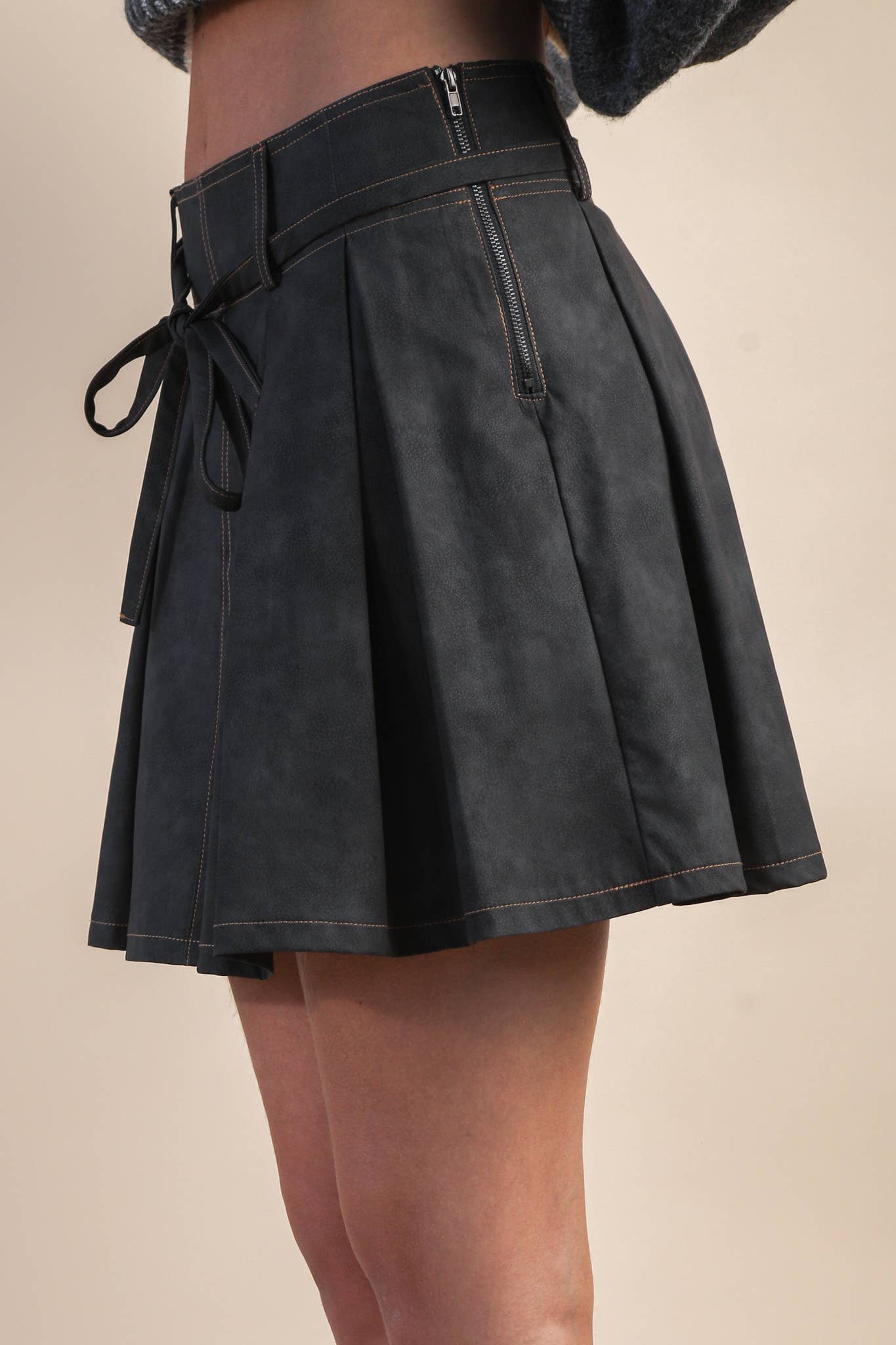 Vegan Leather Pleated Mini Skort