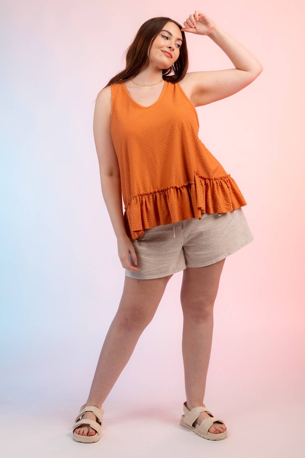 Dotted Swiss Ruffle Hem Top
