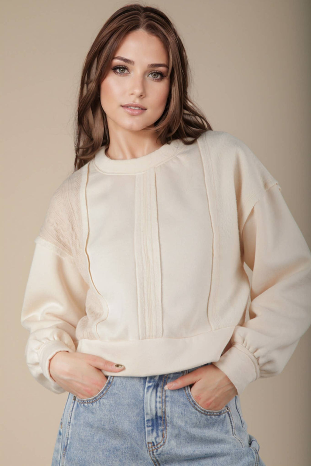 Cable Contrast Detail Knit Pullover