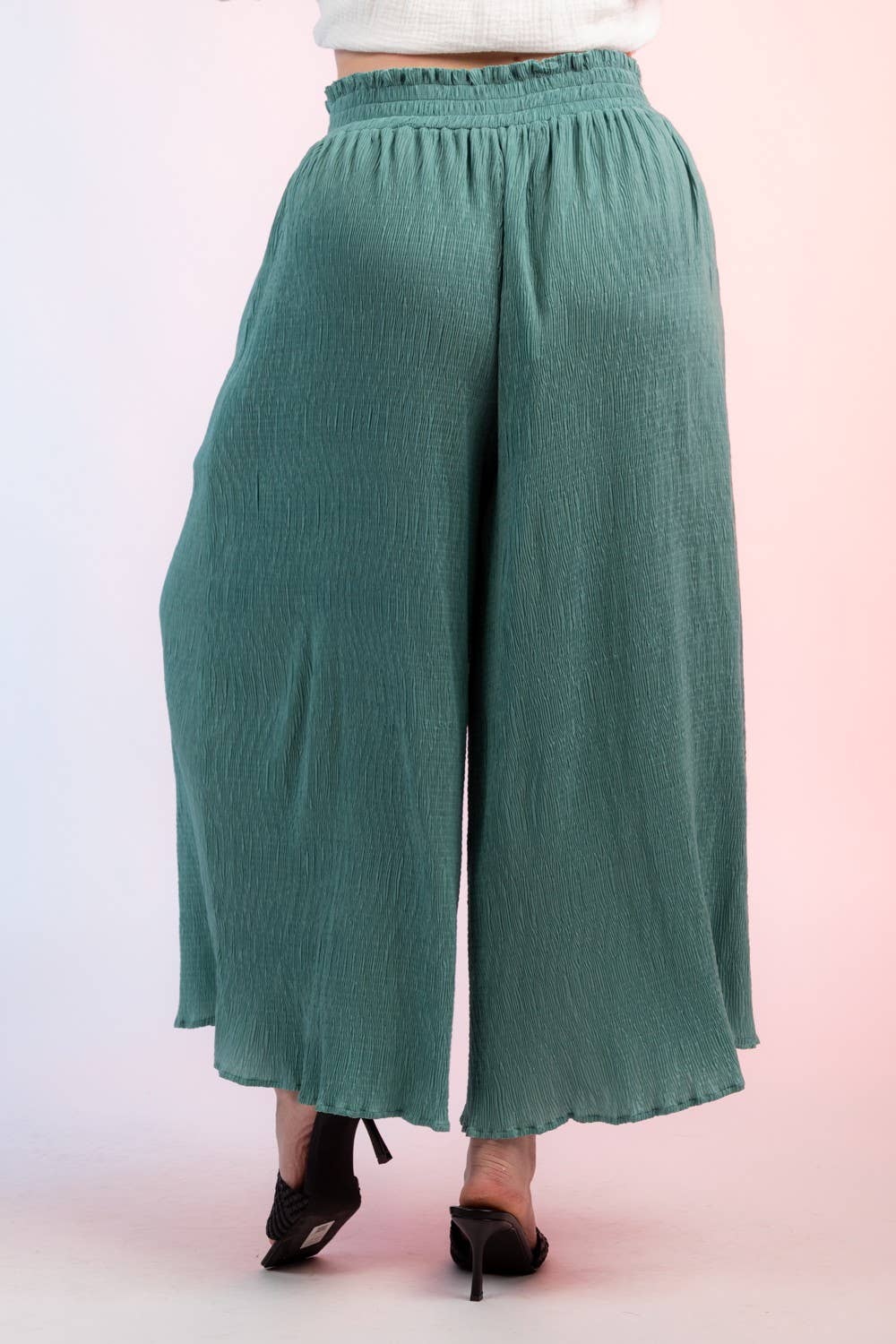 High Waist Crinkled Wide Leg Pants