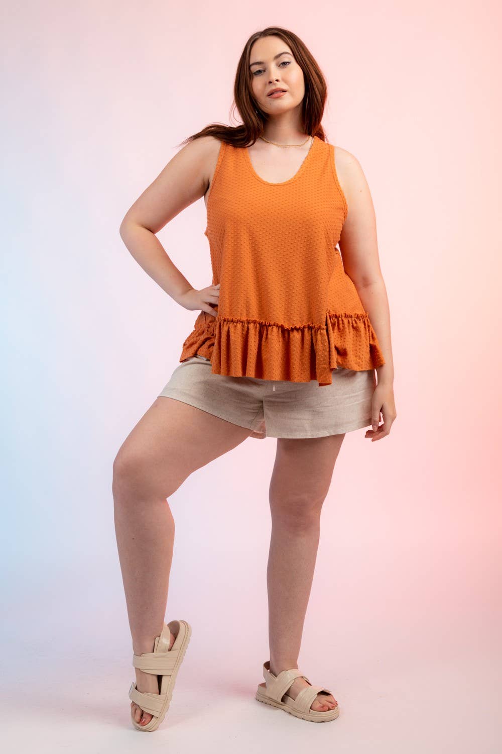 Dotted Swiss Ruffle Hem Top